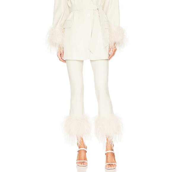 LAMARQUE Pagetta Faux Leather Pant in Bone Small Womens Vegan feathers S - Picture 1 of 5
